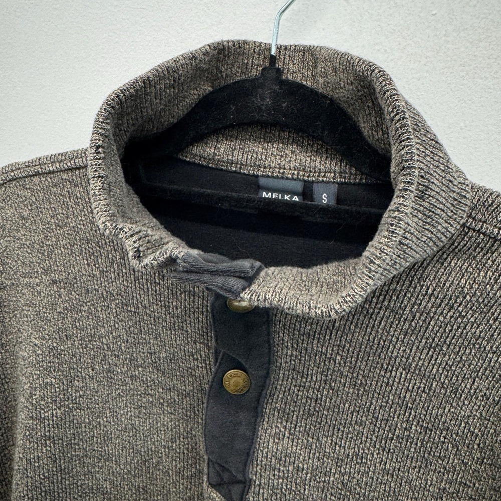MEIKA Mens Quarter Snap Sweater Size Large Brown/Gray Knit Pullover cozy fleece - Picture 2 of 10